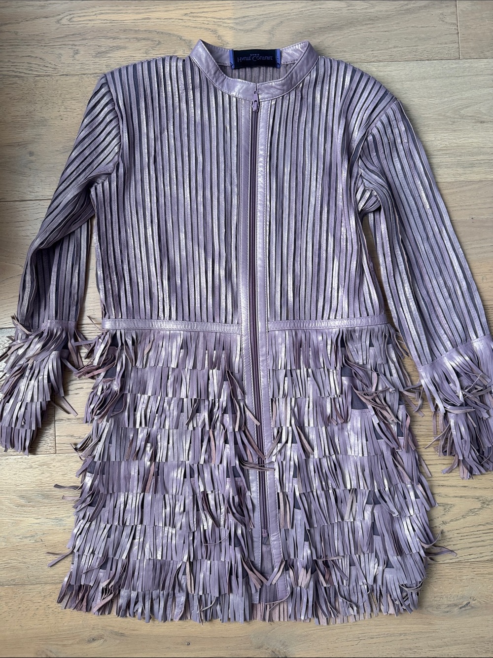 Dakota west haute couture iridescent purple lavender leather Fringe Lace Jacket - Picture 6 of 8